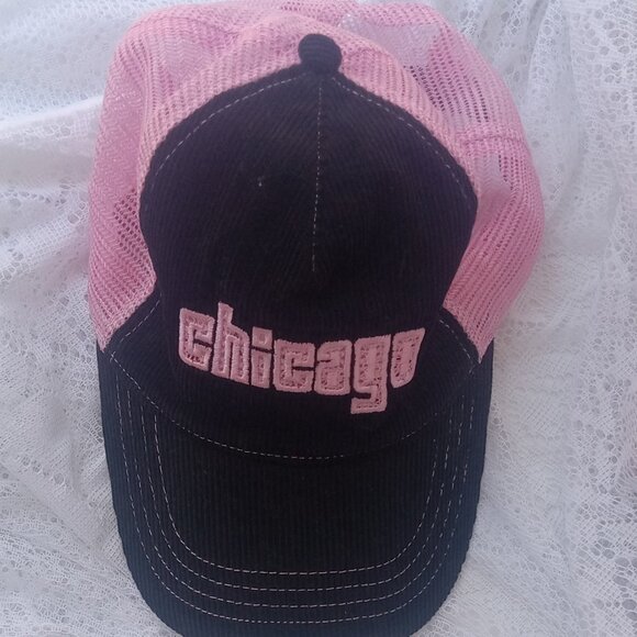 NWT Chicago Hat Women's Pink Black Corduroy Mesh Cut Out Cap - Picture 1 of 3